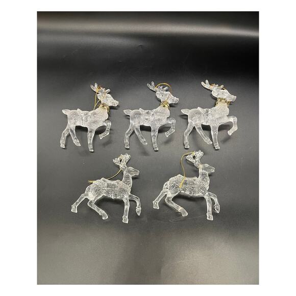 Vintage Set of 5 Acrylic Reindeer Christmas Ornaments - Picture 5 of 5